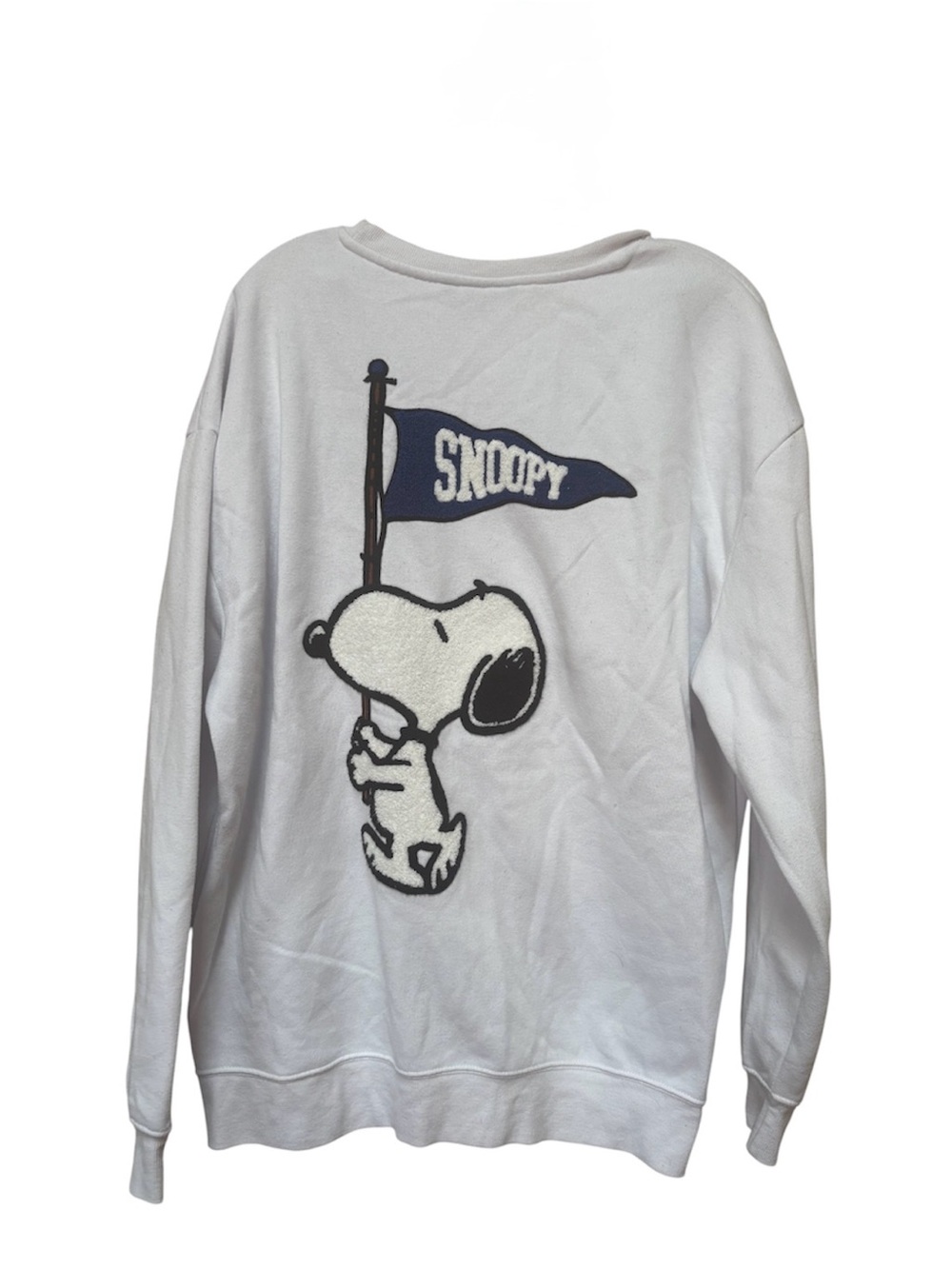 Peanuts Snoopy White Oversized Crewneck Sweatshirt L Varsity Pennant Y2K